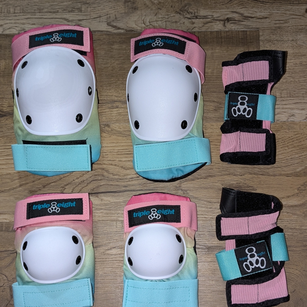 Kids Pastel Pink & Aqua Protective Skate Pads Set